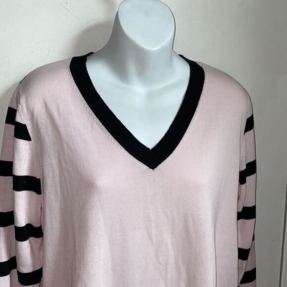 MEL&LISA Light Pink w Black Stripes Cotton Sweater - Picture 3 of 5